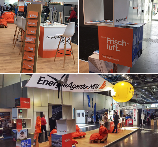 Messestand der EnergieAgentur.NRW mit verschiedenem Werbematerial