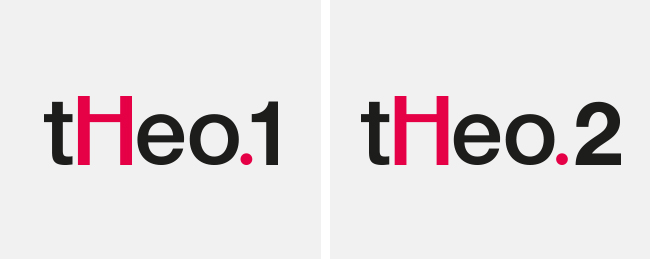 Zwei Bilder. Links das Logo für das Gebäude 1 "tHeo.1" und rechts das Logo für das Gebäude 2 "tHeo.2"
